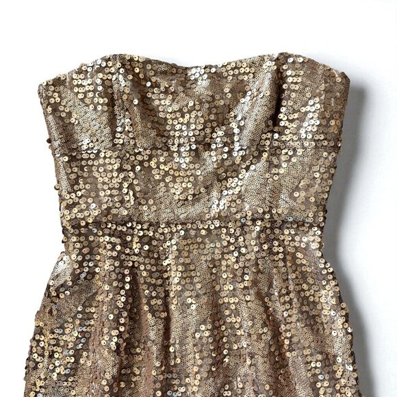 BCBGMAXAZRIA Carole Gold Sequin Strapless Mini Dress Size 0 Party Showgirl - Picture 3 of 13